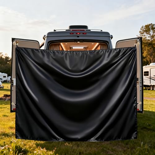 Car Curtains RV Rear Door Shower Curtain with Magnetic Hooks Adjustable Double-Layer Outdoor Shower and Changing Curtain (Black)