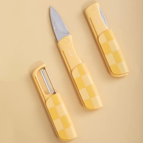 Cuchillo de frutas de acero inoxidable 2 en 1, cuchillo portátil multifuncional para pelar frutas, cuchillo creativo de doble uso para frutas y