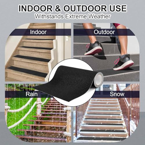 Image of Watersay 8 Inch X 20 ft Anti Slip Traction Tape Widen, Black Waterproof Non Skid Tape Durable Grip and Friction Stair Non Slip Strips Abrasive Adhesive for Stairs Steps Ramp Outdoor Indoor