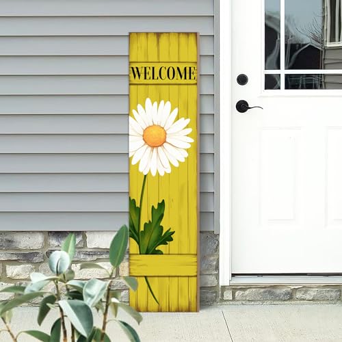 Spring Daisy Welcome Wooden Sign, Summer Rustic Daisy Porch Sign for Front Door...