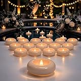 Aignis 24pcs Flameless Floating Candles Waterproof, 200Hr 3”LED Floating Tea Lights with Battery, Water-Activated Candles for Pool, Wedding Centerpieces, Bath & Spa, Easter Decoration (Elegant White)