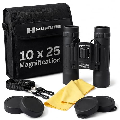 Image of Humvee HMV-B-10X25B Rubber Armor Compact Binocular with Anti-Reflective Ruby Red Lens, 10x25, Black
