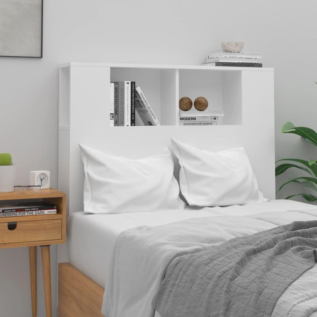 Natulvd Headboard with Storage for Single, Double, Queen, King, Super King Sizes Beds, Floor Standing Headboard Cabinet with Open Shelves for Bedroom (White, 100 x 104.5 cm)