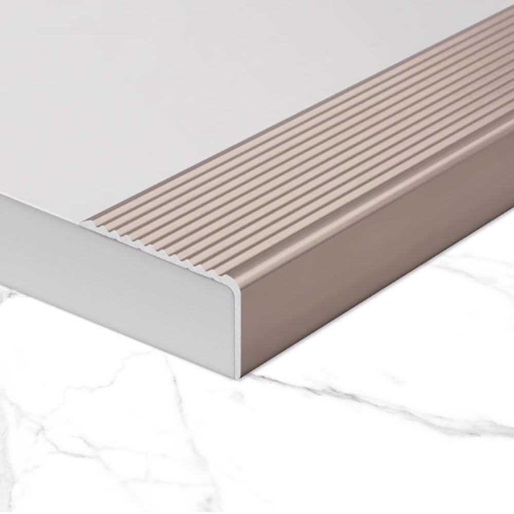 Protector de borde de escalón de escalera en forma de L, 36 ", 40", 48 ", 52", tira de ajuste de borde de escalera de aluminio antideslizante for vinilo/madera/azulejos(Gold 2,130cm)
