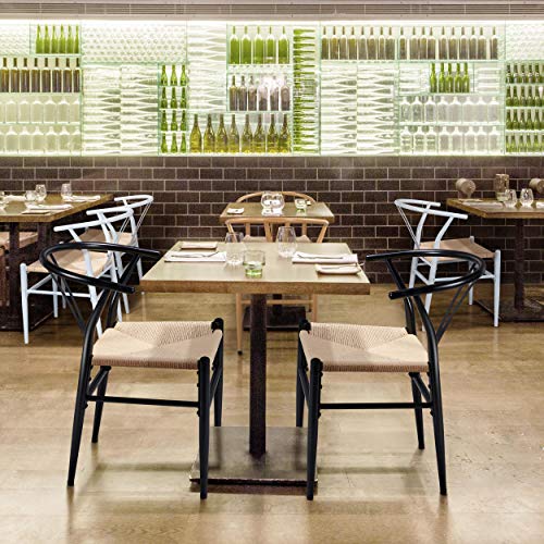 Yaheetech Set Of 4 Weave Chair Mid-Century Metal Dining Chair Y-Shaped Backrest Hemp Seat, Black #TOP7