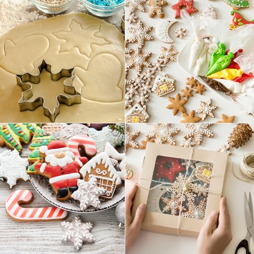 Large Christmas Cookie Cutters,4" Holiday Sturdy Molds thickened Stainless Steel with Recipe Instruction,Snowman, Christmas tree, elk, snowflake,Santa Face,Gingerbread Men for Baking.