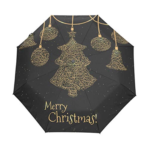 Preisvergleich Produktbild XiangHeFu Regenschirm, goldene Weihnachtsdekoration, automatisches Öffnen, 3 Falten, leicht, UV-Schutz