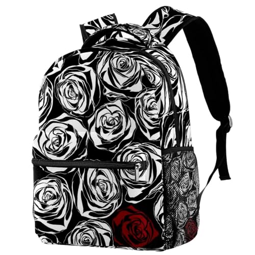 Sac à dos d'école motif roses noires style décontracté multicolore