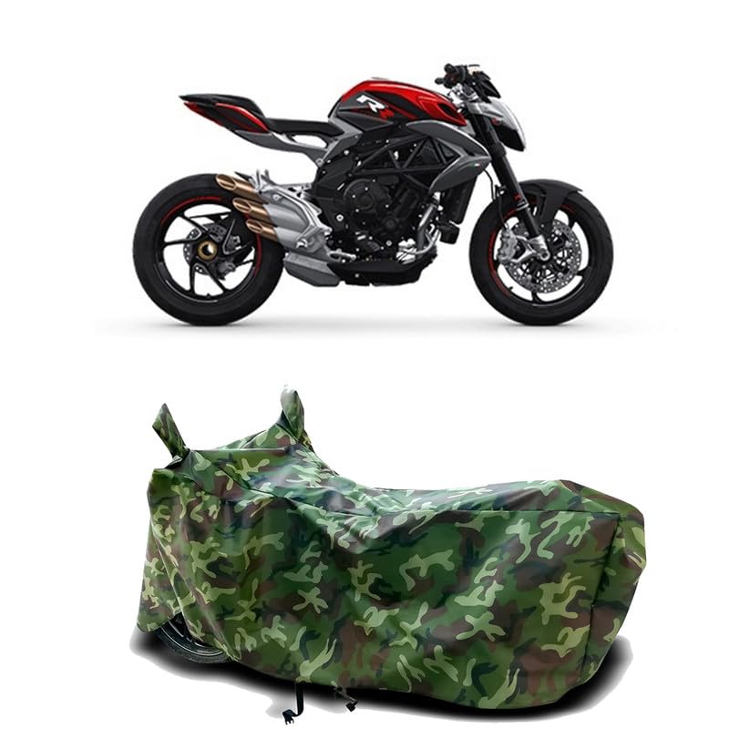 Image of DUFFEL-100% Heat Protection Two Wheeler Bike /Scooty Body Cover for MV Agusta Brutale 800 RR BS6 Water Resistance /UV-Rays /Birds Dropping /Scratchproof /Dust Proof /Waterproof[Green Jungle Print]