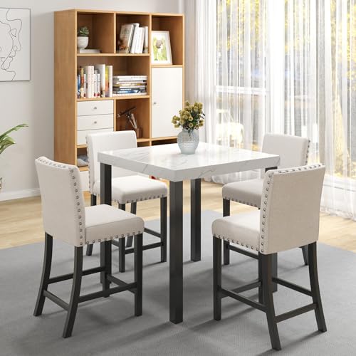 Small Space Dining Table Set for 4,Modern Marble White Dining