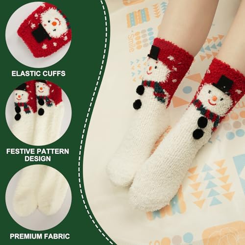 Image of Fuzzy Snowman Winter Socks - Soft & Warm Non-Slip Lounge Socks for Women & Men, Cozy Cold Weather Gift, Cute Novelty Slipper Socks