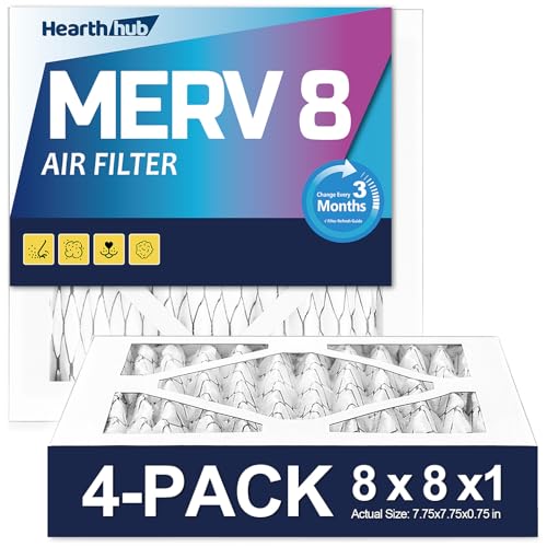 Hearthhub 881 MERV 8 Furnace Air Filters - HVAC/Furnace AC Filter Replacement (Actual Size 7.75x7.75x0.75) - Pleated Dust Defense Air Conditioner Filters for Home Office (4 Pack)