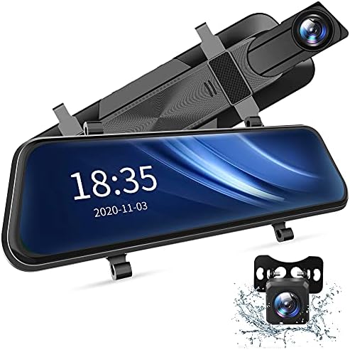 2.5K Mirror Dash Cam Voice Control, Dual Dash Cam with 10" Touch Screen, Rear View Mirror Camera, Waterproof Backup Camera, Parking Assist, Smart Parking Mode, Loop Recording, G-Sensor