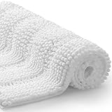 TENGTENGLINK Bath Mats for Bathroom,Thick Soft Chenille Floor Mats,Non Slip Shower Mats Ultra Water Absorbent Doormat (Pure White, 16' x 24')