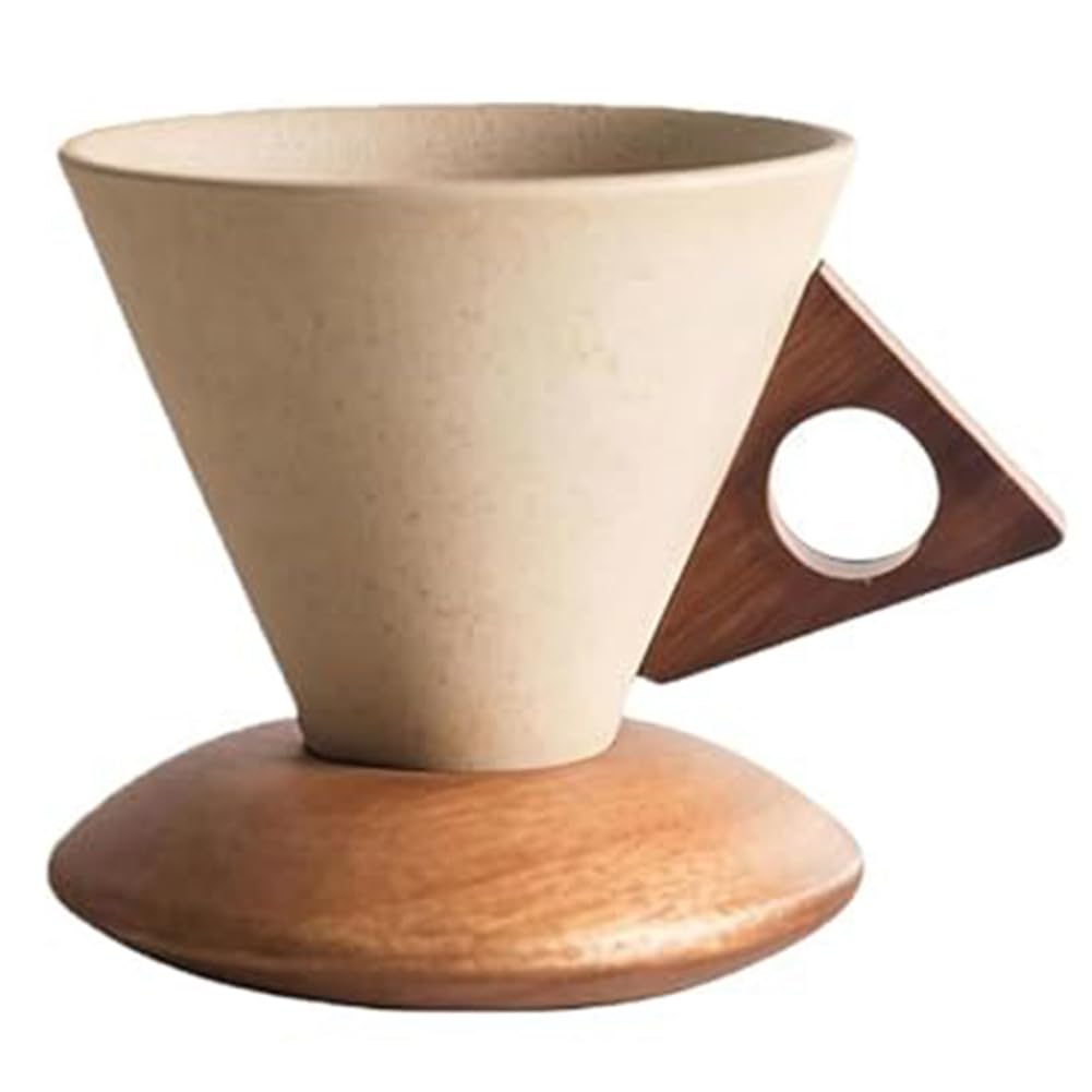 CTRLZS Elegant Wooden Base Conical Coffee Cup, Vintage Style Porcelain Tea Pottery Personal Mug