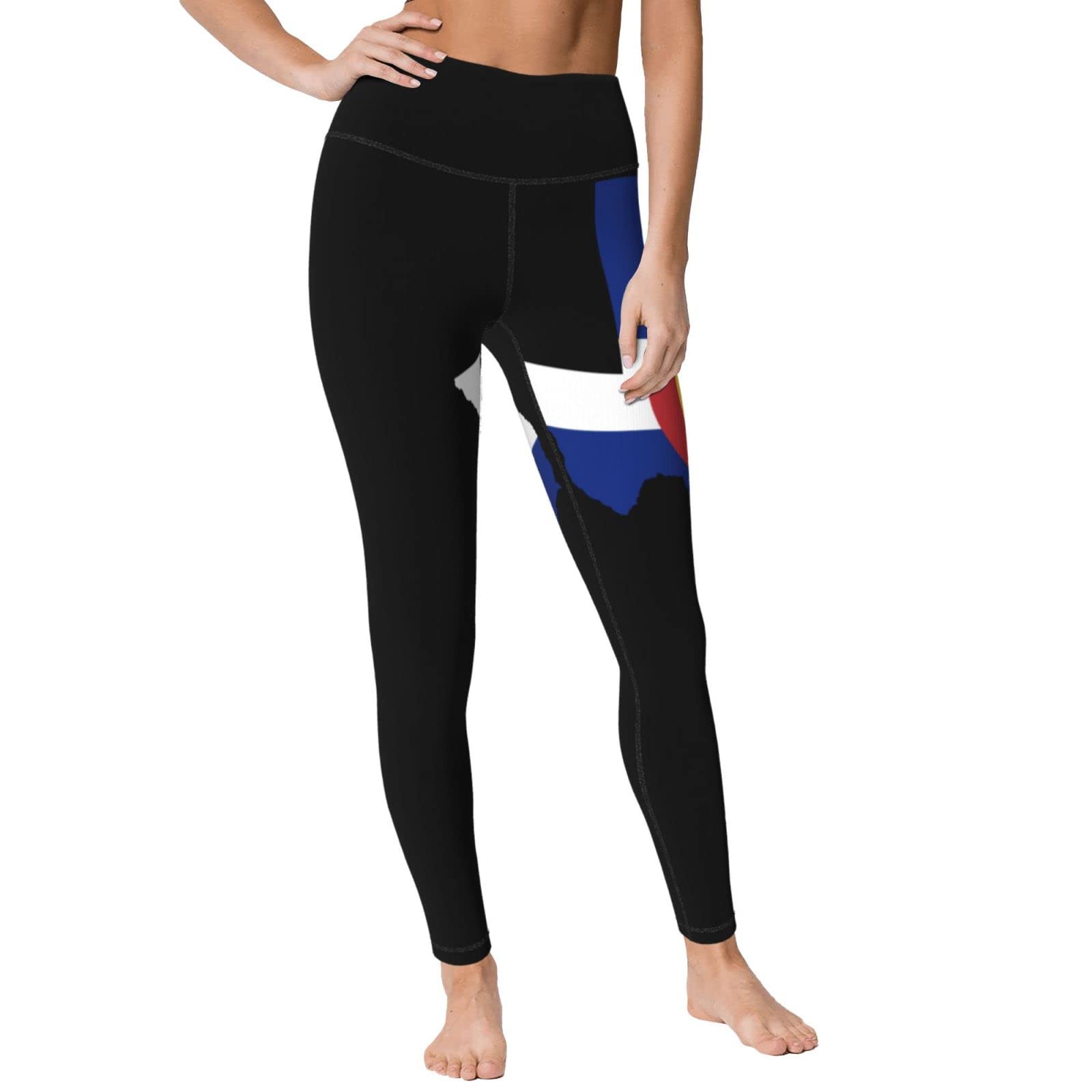 Colorado Flag Texas Outline Women's Yoga Pants Capri Leggings High Waist Tights Skinny Pants Black