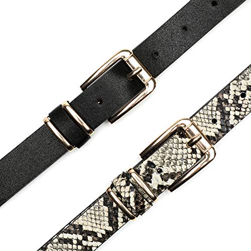 Earnda Women's Waist Belt For Jeans Dress, Pu Leather Pin Buckle Skinny Belt 2 Pack Black&Snake Large #TOP1
