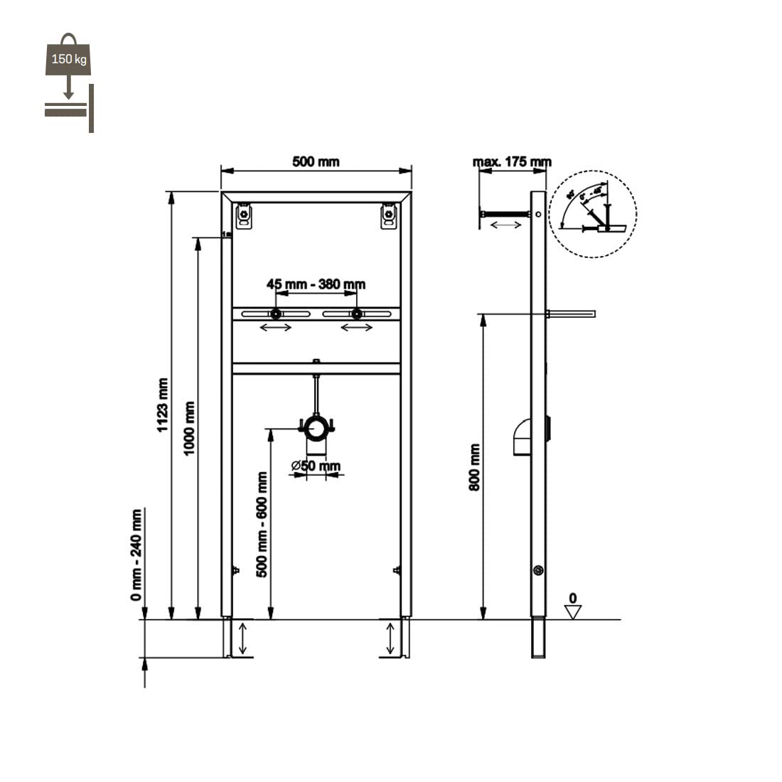 Belvit lavabo elemento pre-pared, elemento de montaje de paneles de yeso | Marco de acero, altura ajustable, capacidad de carga de 150 kg, fijación ajustable, instalación de baño