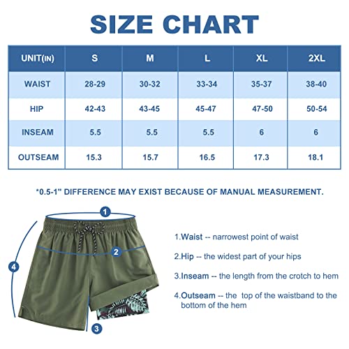 Cozople Mens Swim Trunks With Compression Liner Army Green Swim Trunks For Men Quick Dry Lightweight With Pockets Swimming Shorts Stretchy 5.5" Inseam #TOP6