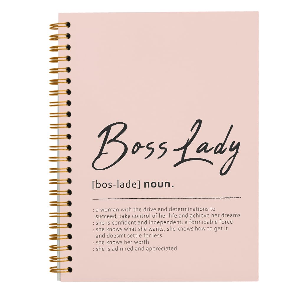 Tizzer Boss Lady Definition Pink Lined Hardcover Spiral Notebook Journal for Work Notes Journaling 5.5×8.3 Inch, Best Boss Lady Gifts, Boss Lady Appreciation Gifts