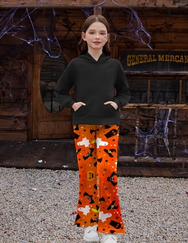 Arshiner Girls 2 Piece Outfits Sweatsuits Sets Kangaroo Pocket Long Sleeve Hooded Sweatshirt with Flare Sweatpants Sets4