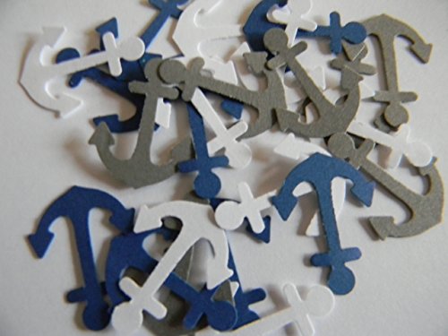 100 mixed white, gray and blue nautical anchors die cuts party decor confetti