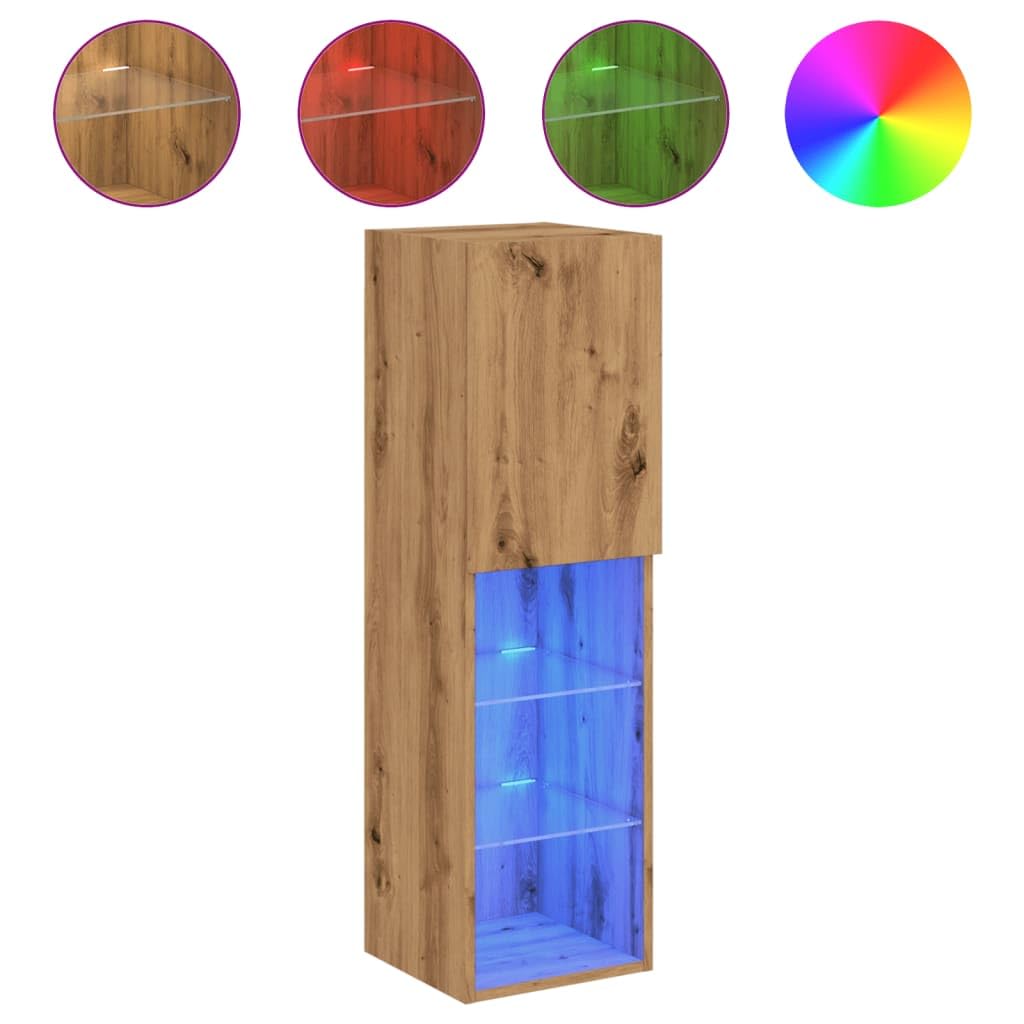 Mobili TV con Luci LED 2 pz Rovere Artigianale 30,5x30x102 cm,Set Mobili Porta TV,Parete Attrezzata Soggiorno,Set Mobili TV Soggiorno Moderni-857679