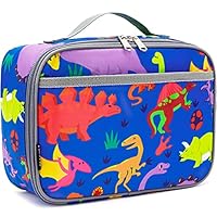 FlowFly Kids Lunch box Insulated Soft Bag Mini Cooler Back to School Thermal Meal Tote Kit for Girls, Boys, Dinosaur