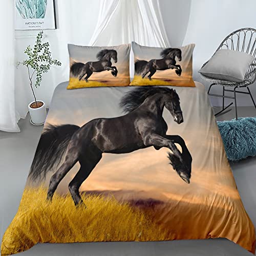 Parure de lit pour enfant - Motif cheval qui court - Impression 3D - Motif cheval - Housse de couette - Pour enfants, garçons, adolescents - Avec fermeture éclair et...