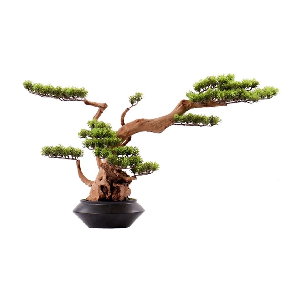 IUokLU Tree Fake Plant Artificial Bonsai Welcome Pine Tree Black Ceramic Flowerpot Fake Tree Silicone Needle Leaves Office Living Room Decoration Potted Tree Artificial