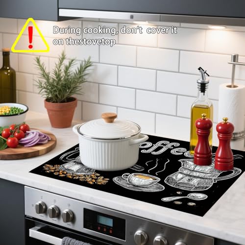 Image of Nuxovilar Stove Top Cover for Electric Stove, 20x28 Inch Polyester Glass Cooktop Protector with Coffee Cup & Bean Motif, for Kitchen Decor & Daily Use