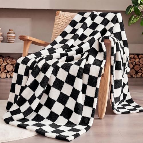 SUPRYNEX Black Checkered Throw Blanket Soft Plush Microfiber Fleece Blanket for Couch Sofa Travel Cozy Decorative Home Blanket All Season 50x60 Inches