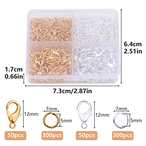 Yizzvb 700 Pcs Lobster Clasps, 2 Colors 12Mm Lobster Claw Clasps With 7*5Mm Jump Rings For Jewelry Making And Bracelets Decoration Accessories Diy (Gold, Silver) #TOP1