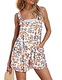 YESNO Women's Summer Casual Rompers Boho Floral Short Overalls Adjustable Tie Knot Straps Loose Jumpsuits with Pockets XL PHY CR377