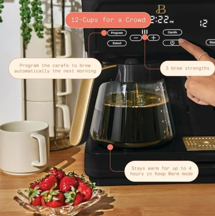 Beauti Multi Brew 12 Cup Programmable Drip & Single Serve Coffee Maker, Versatile Brewing (6oz, 8oz, 10oz, 12oz, 14oz), Pods or Ground, Over Ice option, Keep Warm mode (Black) ( little damage)