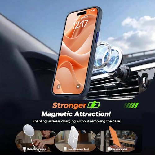Image of KARWAN Slim Shockproof Back Case Cover Compatible with iPhone 15,Dual Layer Armor Protection with Matt Finish, Heavy Duty Cover with Magnetic MagEase Wireless Charging (Blue)
