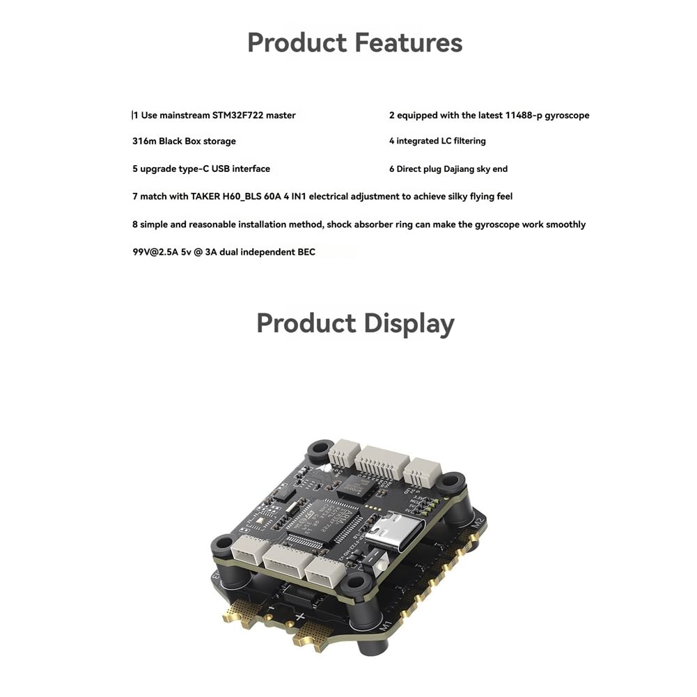 F722 V2 FC&ESC FPV Stack F722 V2 Flight Controller BLS 60A 4IN1 ESC 16MB Nero Box per RC FPV Drone