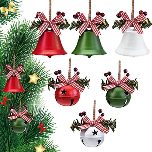 6 Pieces Christmas Jingle Bells Christmas Bells Decorations, FUKPO Christmas Tree Bell Ornaments Pendant Christmas Metal Bell