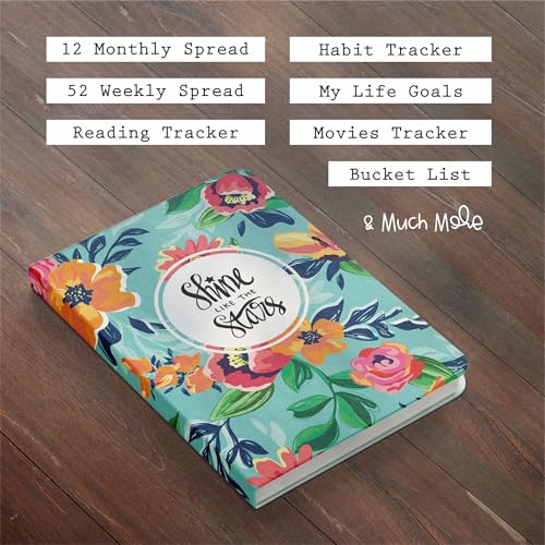 Image of Zaslan 12 Months Undated Planner, 12 Monthly Spreads, 52 Weekly Spreads, Habit Tracker, Utility Pages, 100 GSM, A5 Size (Shine Like a Star)