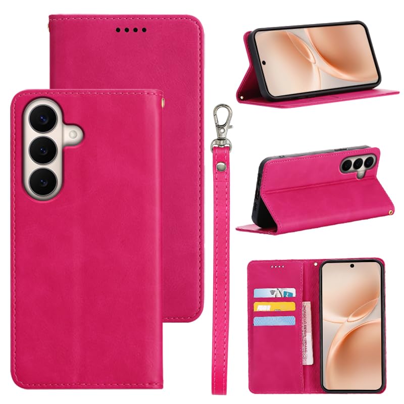 適用 Galaxy S26 ケース 手帳型 適用 Galaxy S26 5G 手帳型ケース 適用 ギャラクシーs26 スマホケース カバー 手帳型 PUレザー カード収納 財布型 耐衝撃 ケース マグネット スタンド機能付き 5色(適用 Galaxy S26 5G ケース 手帳型) (ローズレッド)