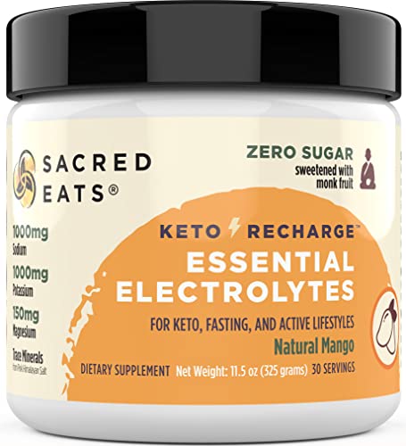Sacred Eats Keto Electrolyte Powder & Hydration Supplement | 1000mg Potassium & Sodium, 150mg Magnesium | No Sugar & Stevia, Sweetened with Monk Fruit Only | Natural Mango (30 Servings)