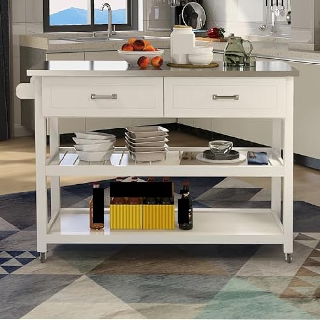 Stainless Steel Table Top White Kicthen Cart with Two Drawers,for Restaurants-ONIl5I4j