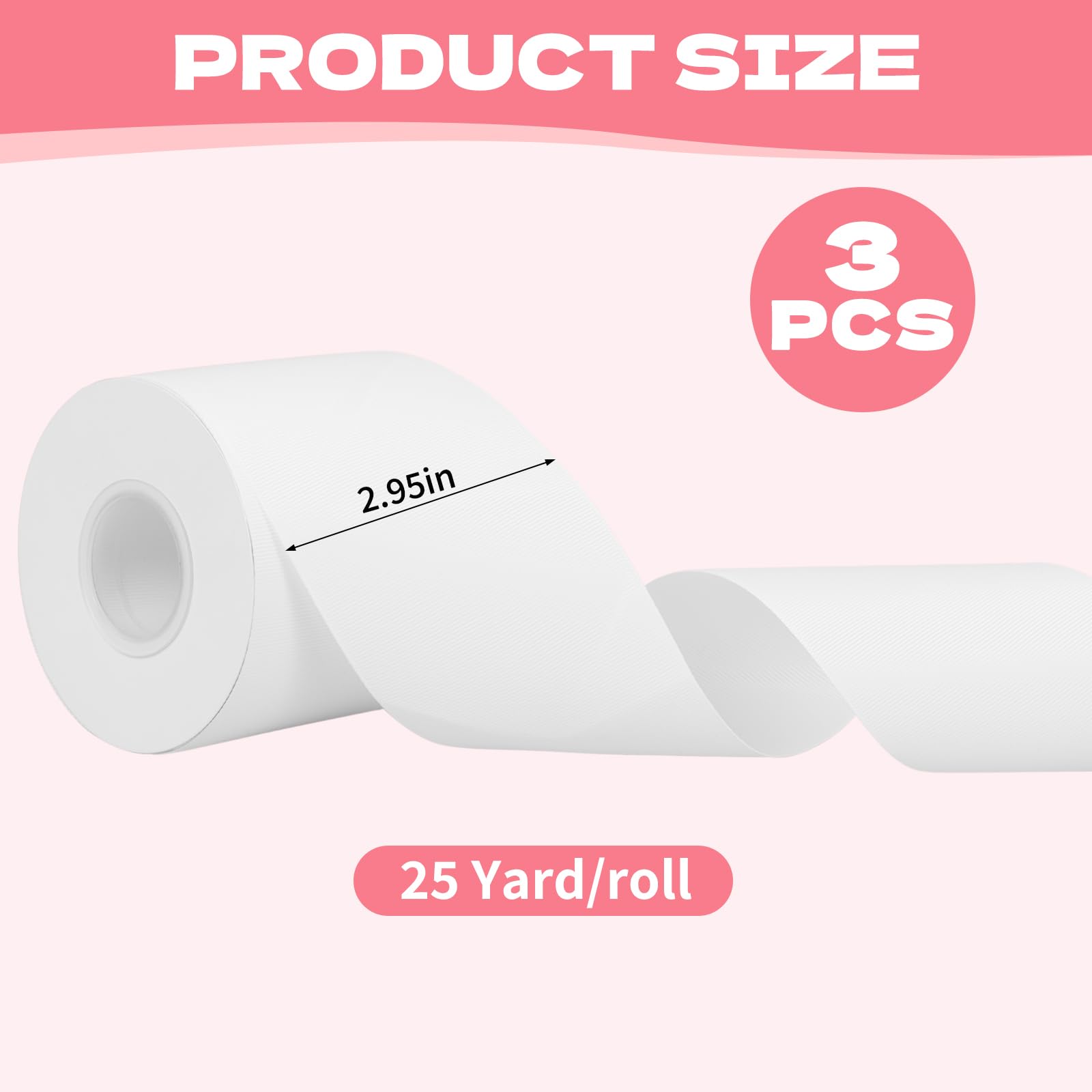 3 Rollen weißes Ripsband, 7,6 cm x 22,7 m – solides Polyesterband, DIY-Schleifen, Ripsband für Geschenkverpackungen, Hochzeitsdekoration, Haar-Accessoires und Bastelprojekte