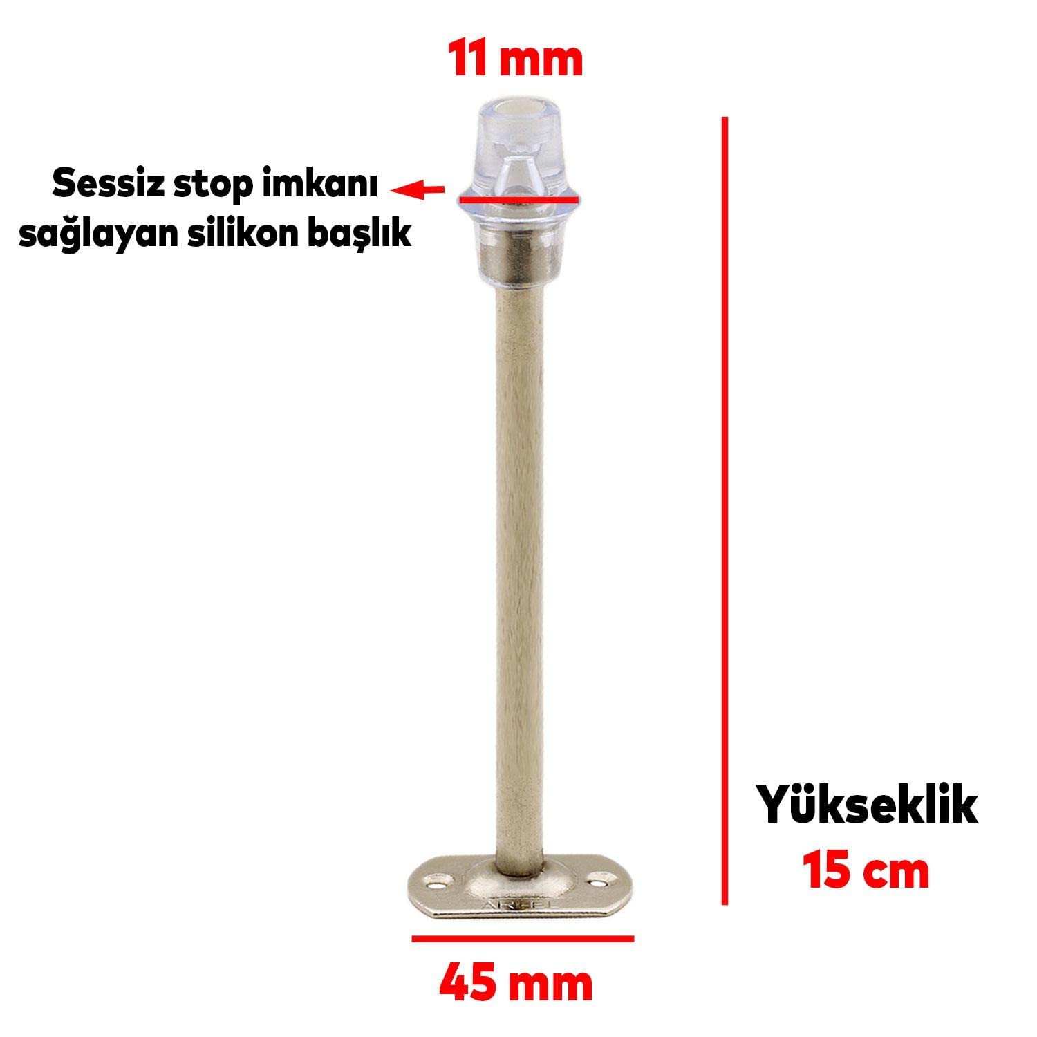 Badem10 Kapı Stoperi Tamponu 15 cm Krom Metal Vidalı Kapı Stopu Silikonlu