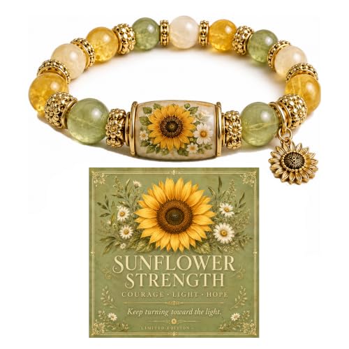 2026 Limited Edition Cardinal Butterfly Hummingbird Bracelet for Women Inspirational Natural Stone Beaded Stretch Adjustable Sympathy Memorial Healing Gift with Box Jewelry for Mom Daughter Friend (Sunflower)