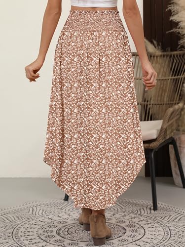 Image of ANRABESS Women's Maxi Skirts Summer Boho Floral High Waisted Flowy Swing Pleated Beach Long Skirt with Pockets