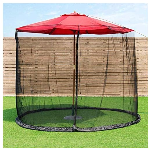 GANG 9-11 fot uteplats paraply insektsskärm, uteplats paraply mygga med blixtlåsdörr, polyester – passar 11 fot paraplyer och uteplatsbord, 335 cm 220 cm svart bärbar