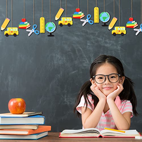 Back To School Ornaments Wooden Hanging Banner Decorations First Day Of School Classroom Hanging Decor Welcome Back To School Party Decorations Supplies (Classic Style, 24) #TOP5