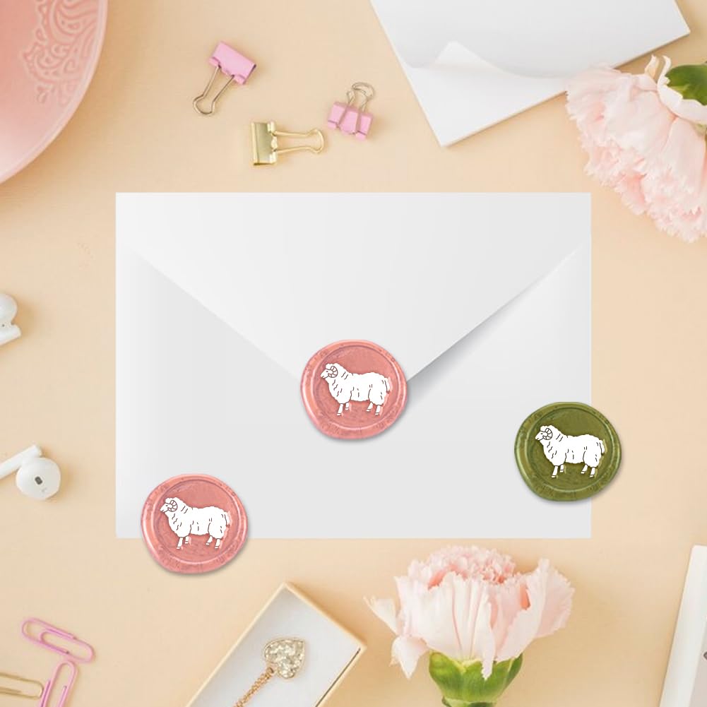 DELORIGIN Sheep Wax Seal Stamp 1" Animal Vintage Sealing Stamps Removable Brass Head Seal Stamp with Wooden Handle for Envelope Greeting Card Wedding Invitations Wine Package Gift Wrapping - Image 3