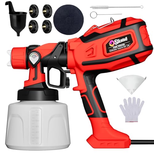 Farbsprühsystem 850W HVLP Elektrische Spritzpistole, 1400ML Behälter, 4 Düsen & 2 Sprühmuster, Einstellbarer Durchfluss, Lackierpistole mit Reinigungsfunktion für Möbel, Wände, Türen & Zäune, DIY